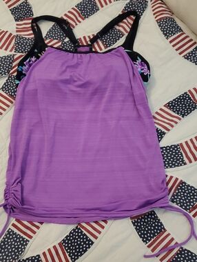 Gerry Weber Purple Tankini Coverup with Black Floral Trim